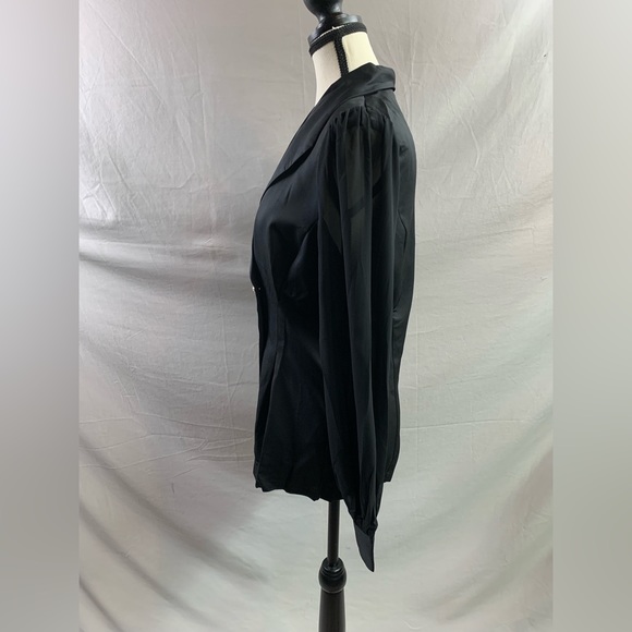 Black Shawl Collar Sheer Sleeve Blazer - Picture 9 of 9